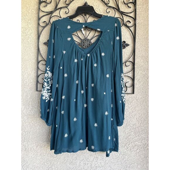 Free People Sweet Tennessee Boho Embroidered Dress - Size S- Teal Blue - Picture 10 of 12